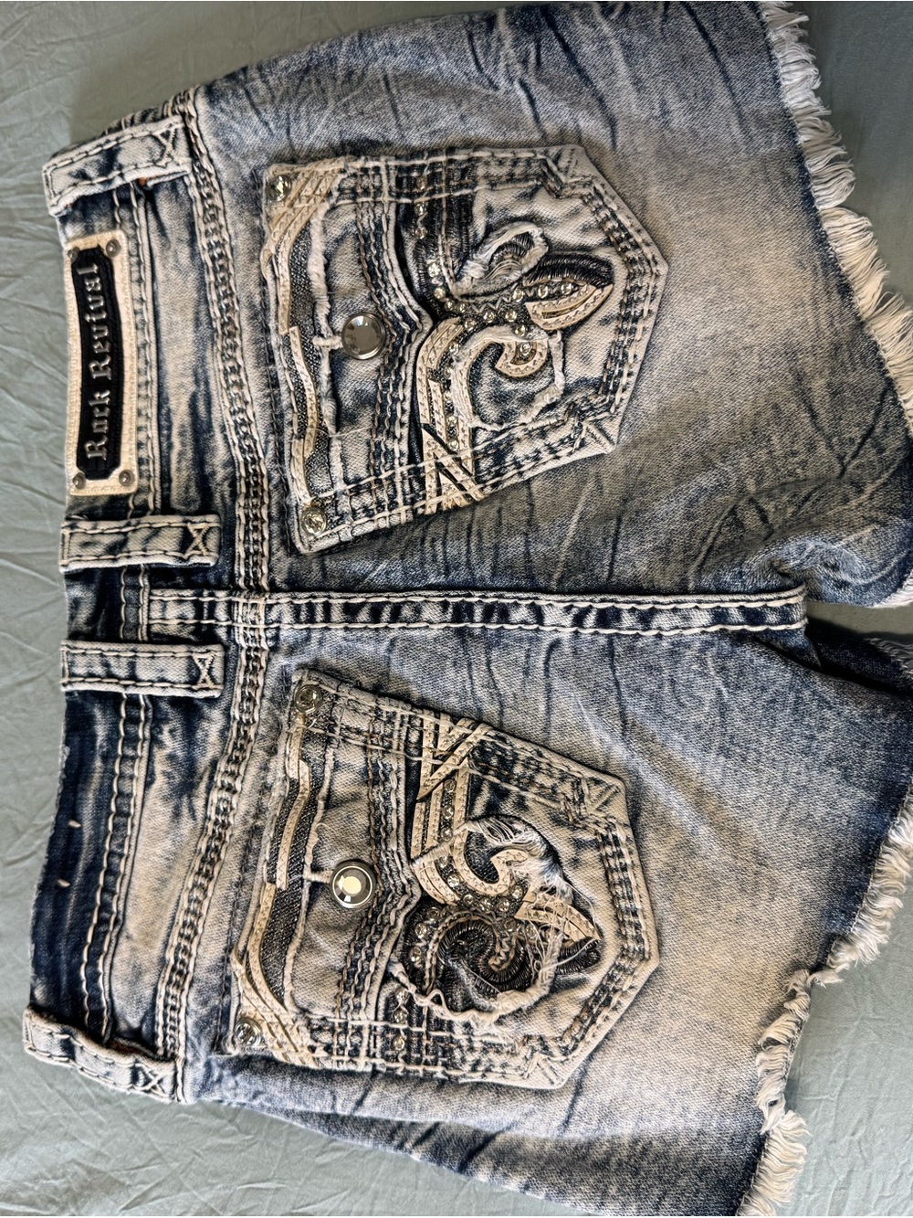 Rock Revival Distressed Light Wash Embellished Denim Cut-Off Shorts